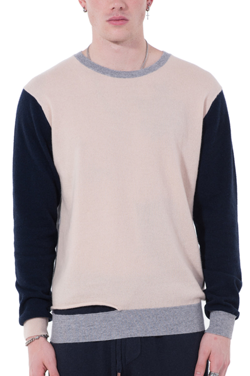 Mens Cashmere Color-Block Crew
